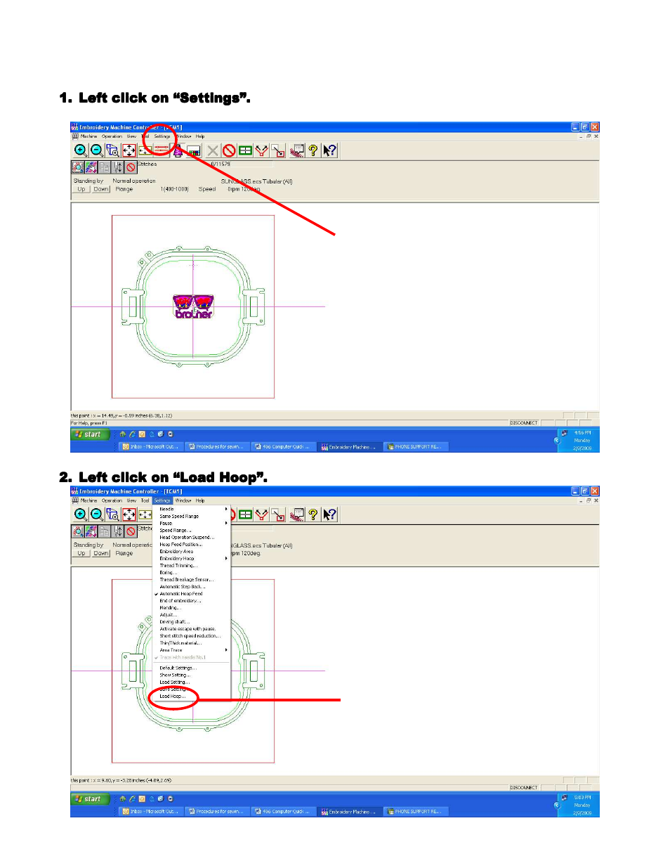 Loading embroidery hoop to use | Brother BES-1260 User Manual | Page 6 / 14