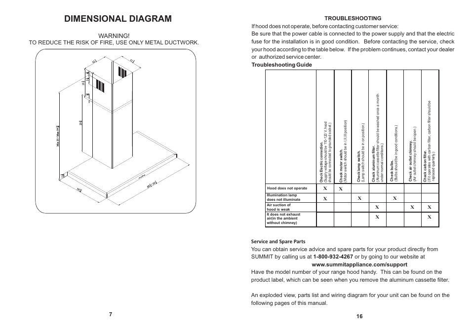 Dimensional diagram, Warning | Summit SEH4636 User Manual | Page 8 / 12