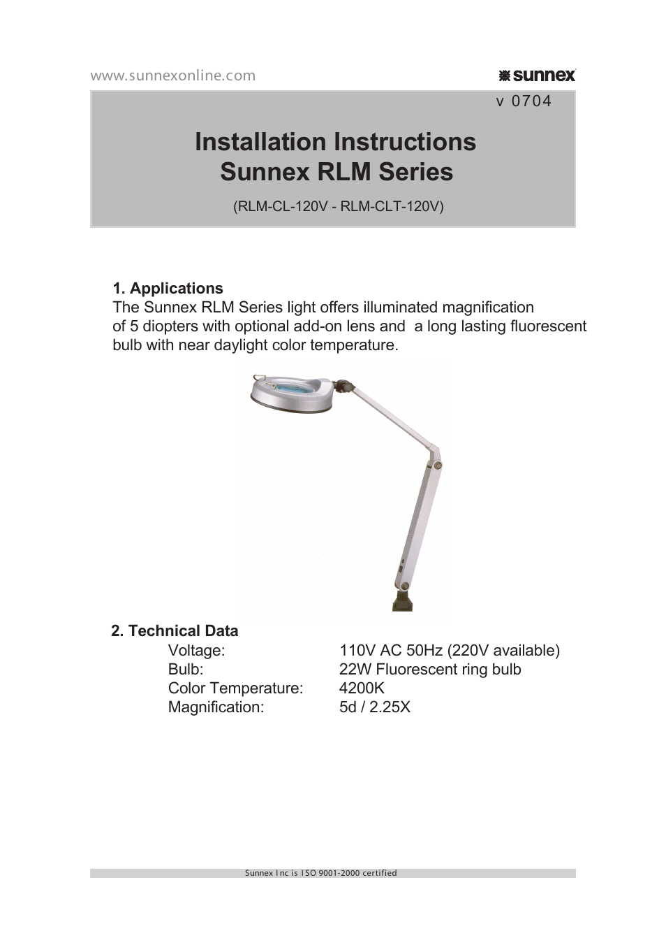 Sunnex RLM-CLT-120V User Manual | 4 pages