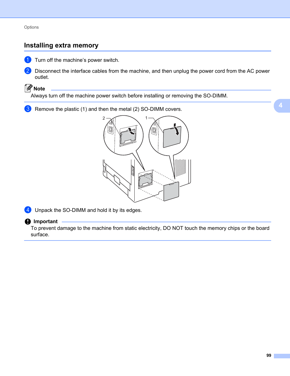 Installing extra memory | Brother HL-5470DWT User Manual | Page 105 / 177