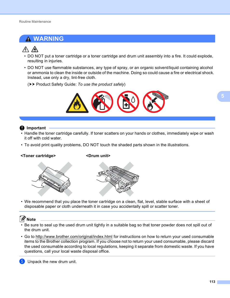 Warning | Brother HL-5470DWT User Manual | Page 119 / 177