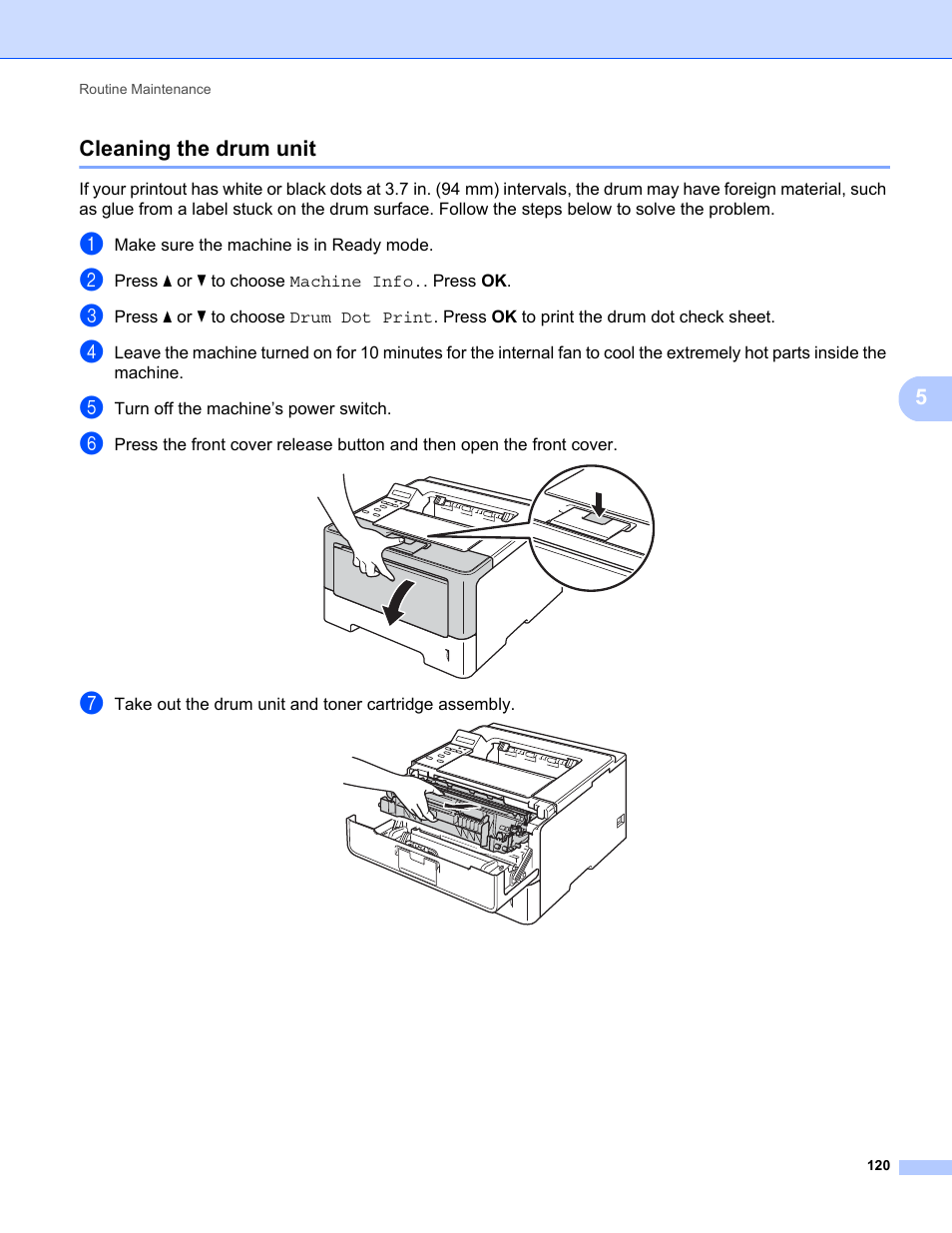 Cleaning the drum unit, 5cleaning the drum unit | Brother HL-5470DWT User Manual | Page 126 / 177