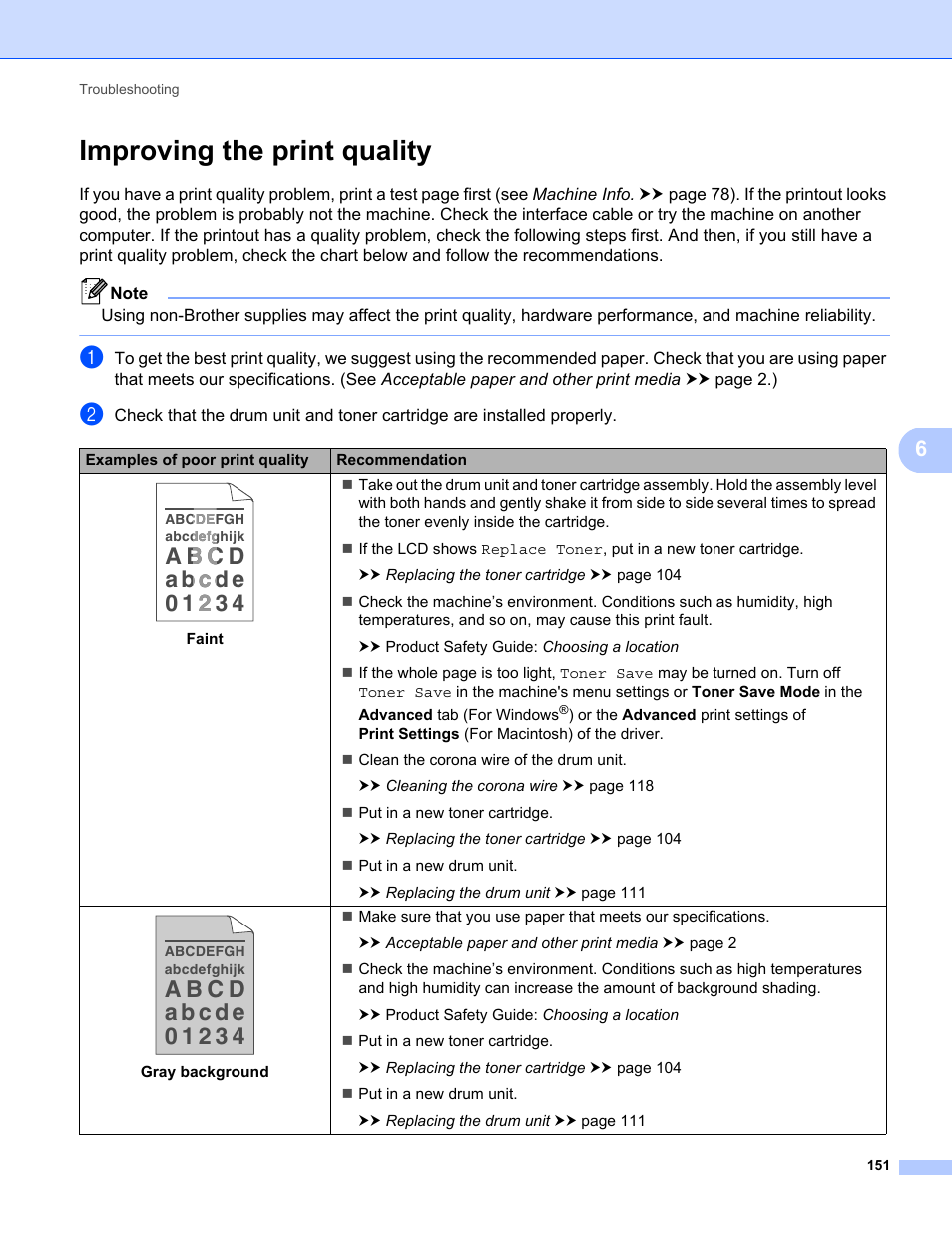 Improving the print quality | Brother HL-5470DWT User Manual | Page 157 / 177