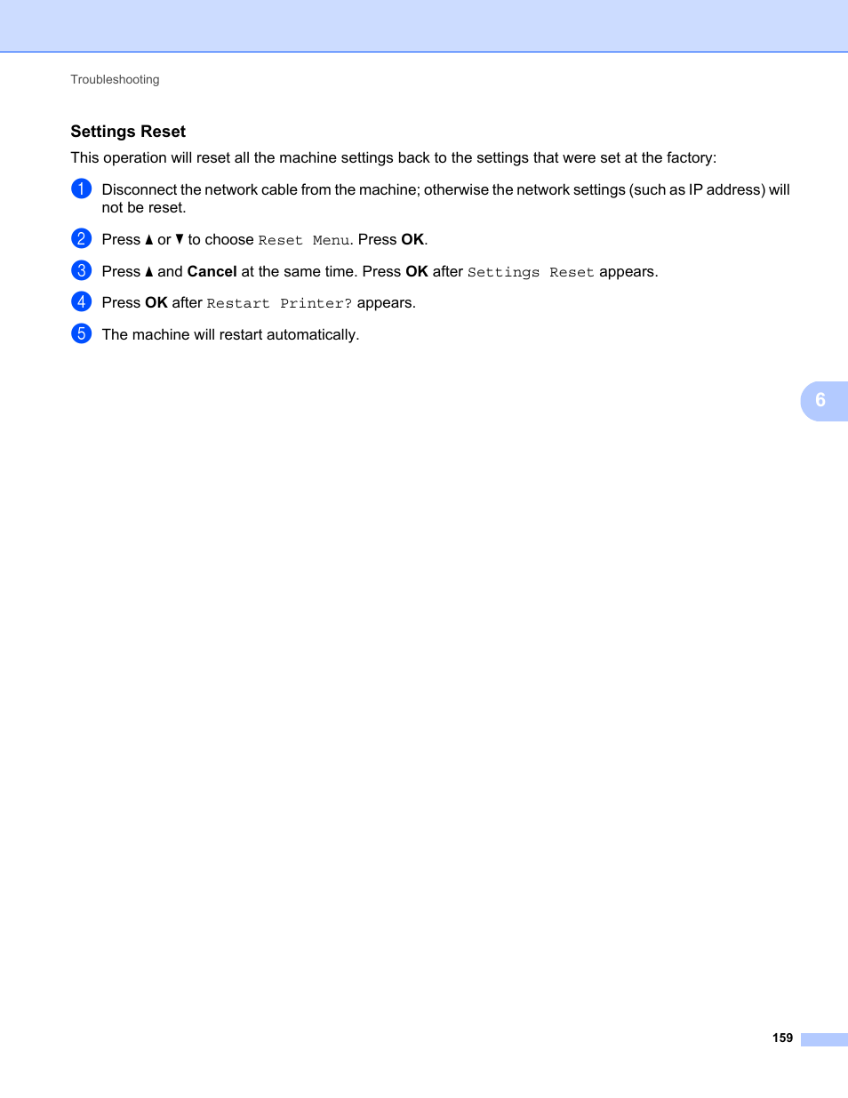 Settings reset | Brother HL-5470DWT User Manual | Page 165 / 177