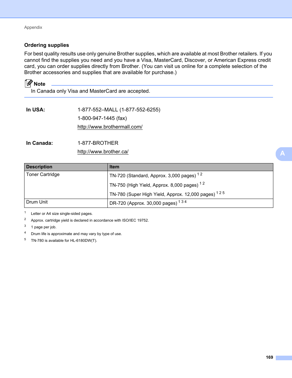 Ordering supplies | Brother HL-5470DWT User Manual | Page 175 / 177