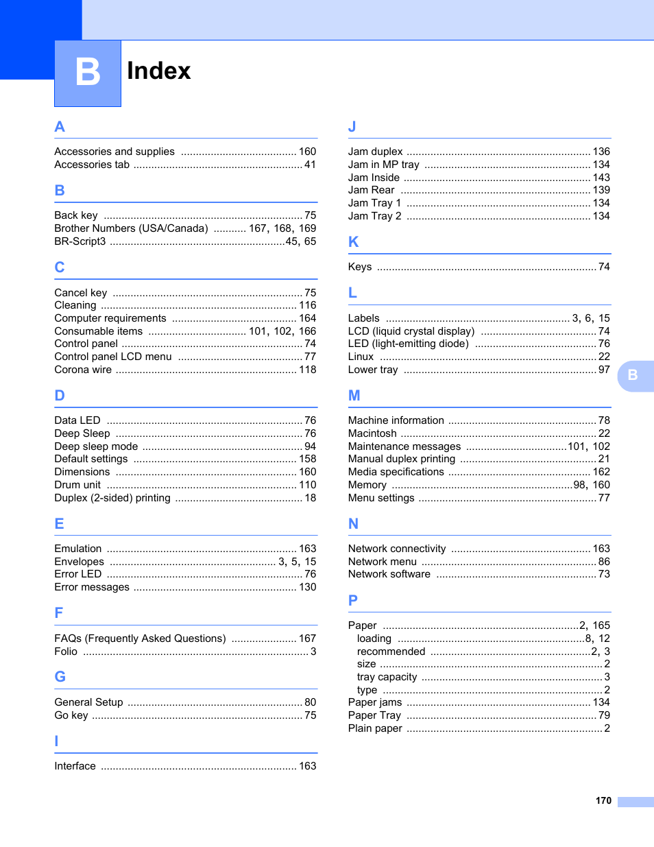 Index | Brother HL-5470DWT User Manual | Page 176 / 177