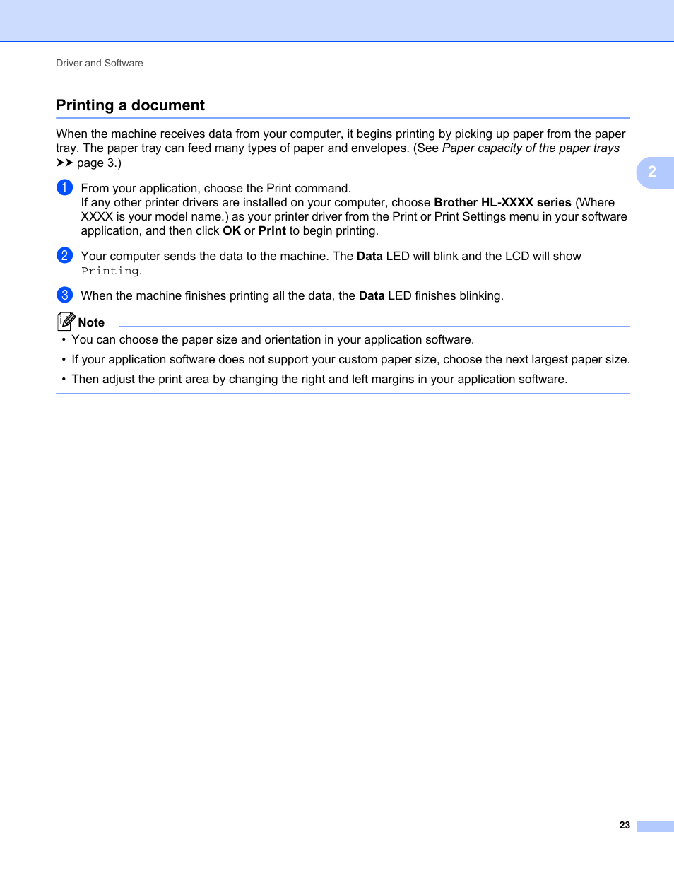 Printing a document, 2printing a document | Brother HL-5470DWT User Manual | Page 29 / 177