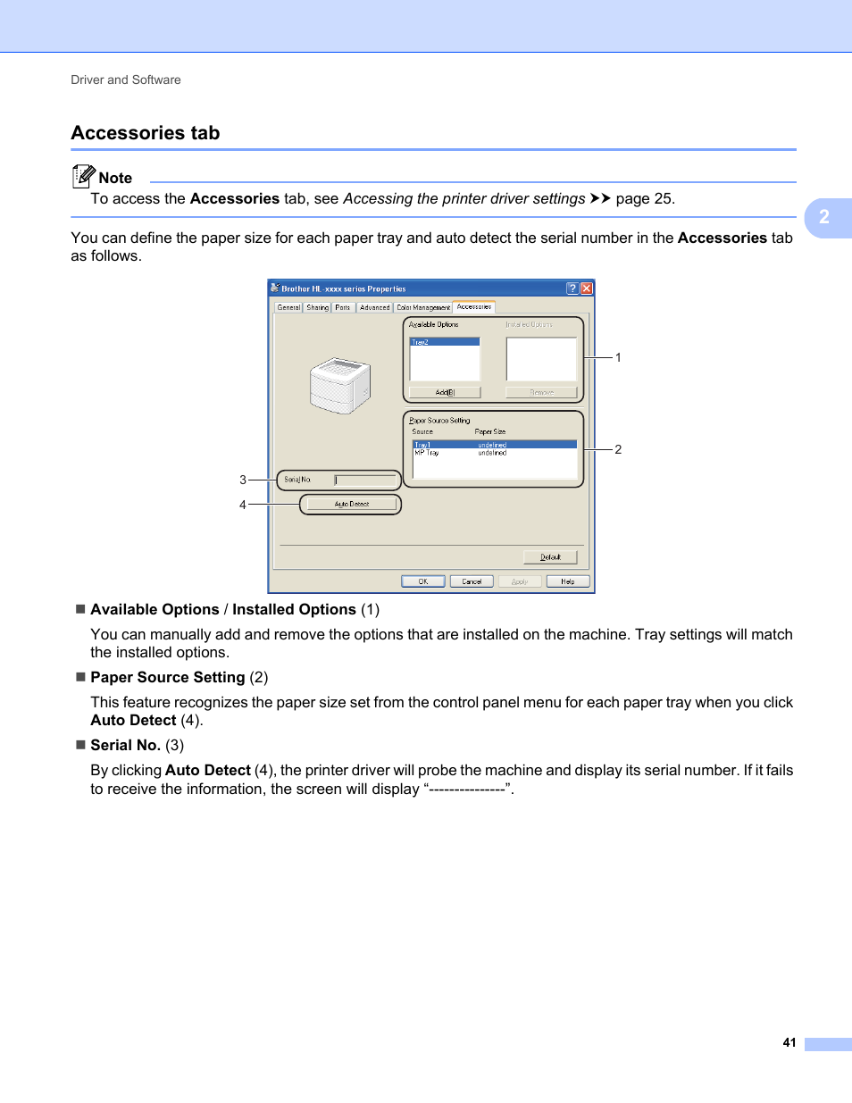 Accessories tab, 2accessories tab | Brother HL-5470DWT User Manual | Page 47 / 177