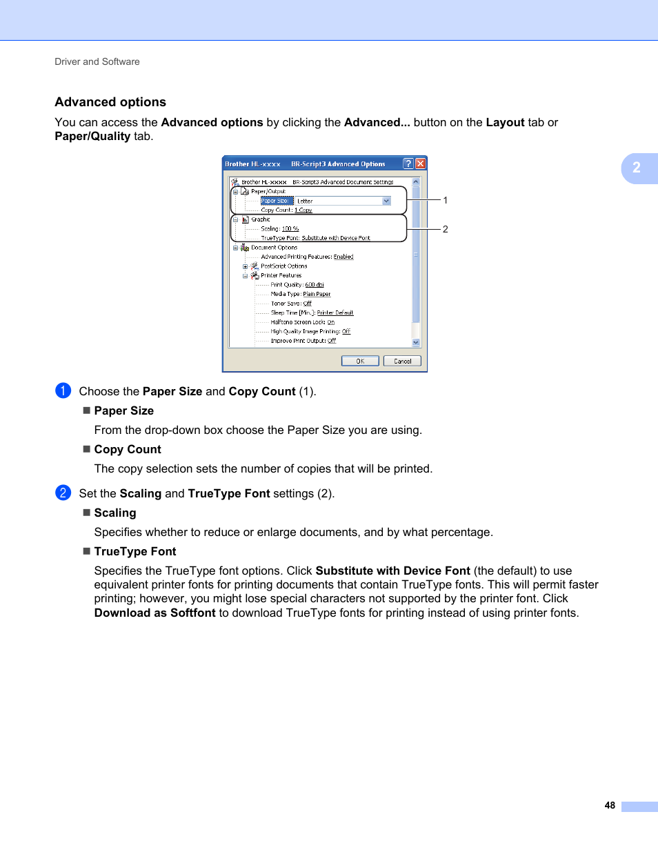 Advanced options | Brother HL-5470DWT User Manual | Page 54 / 177