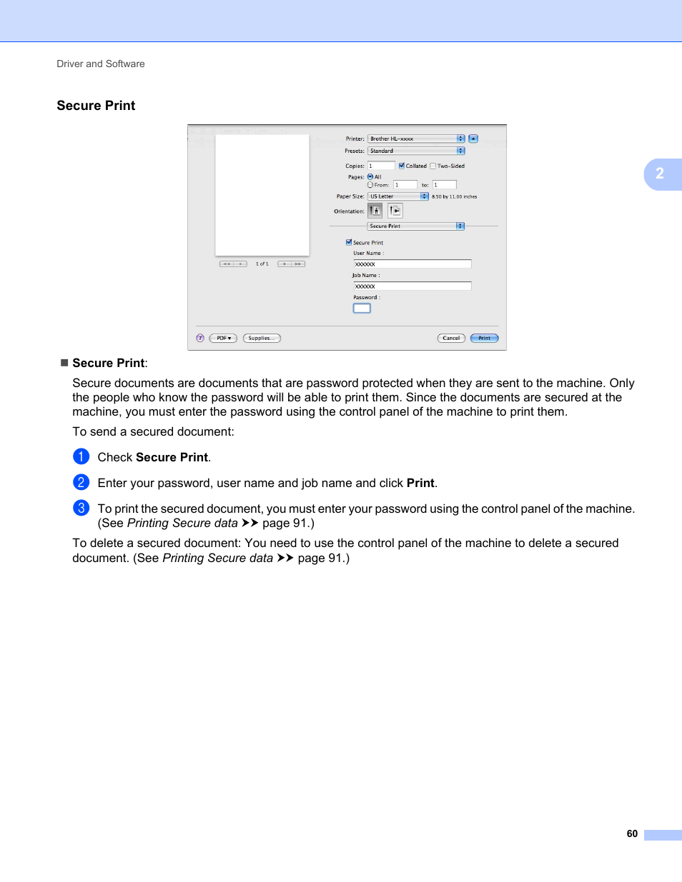 Secure print | Brother HL-5470DWT User Manual | Page 66 / 177