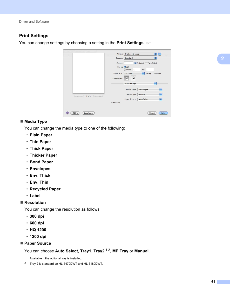 Print settings | Brother HL-5470DWT User Manual | Page 67 / 177