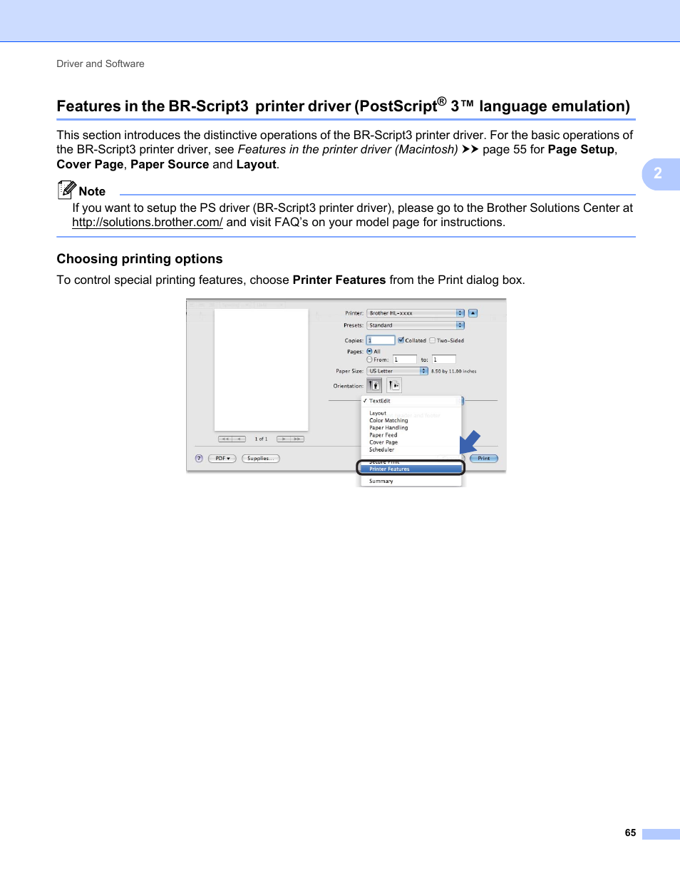 Choosing printing options, 3™ language emulation) | Brother HL-5470DWT User Manual | Page 71 / 177