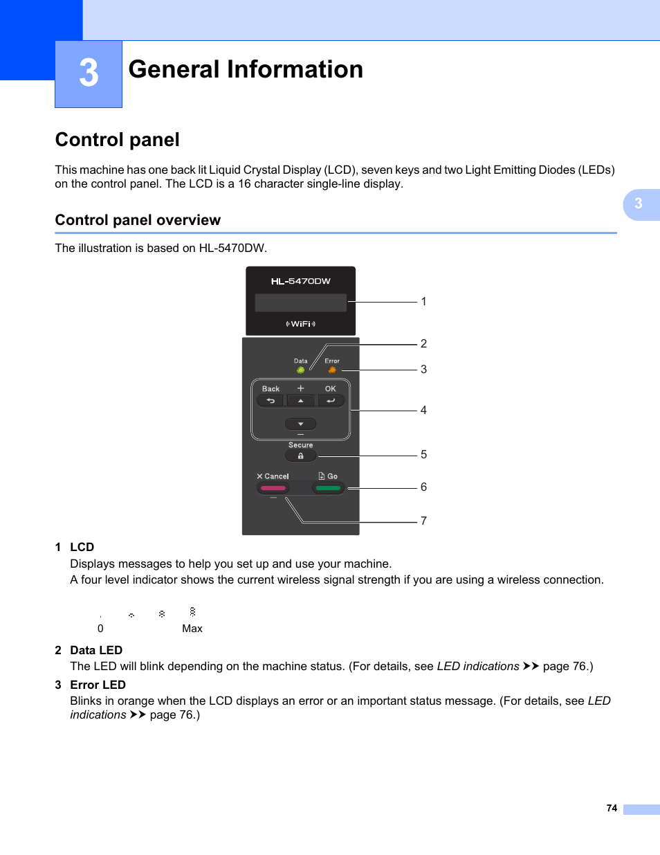 3 general information, Control panel, Control panel overview | General information | Brother HL-5470DWT User Manual | Page 80 / 177