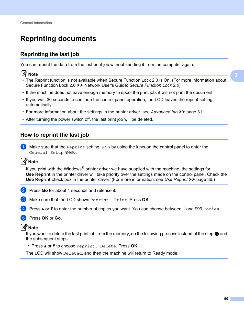 Reprinting documents, Reprinting the last job, How to reprint the last job | Brother HL-5470DWT User Manual | Page 96 / 177