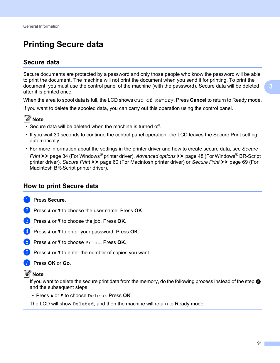 Printing secure data, Secure data, How to print secure data | Secure data how to print secure data | Brother HL-5470DWT User Manual | Page 97 / 177