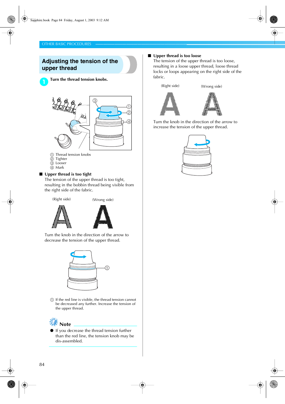 Adjusting the tension of the upper thread | Brother PR-600 User Manual | Page 103 / 228