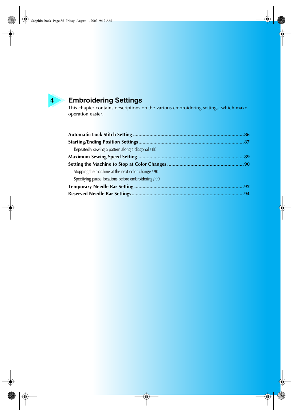 4embroidering settings | Brother PR-600 User Manual | Page 104 / 228