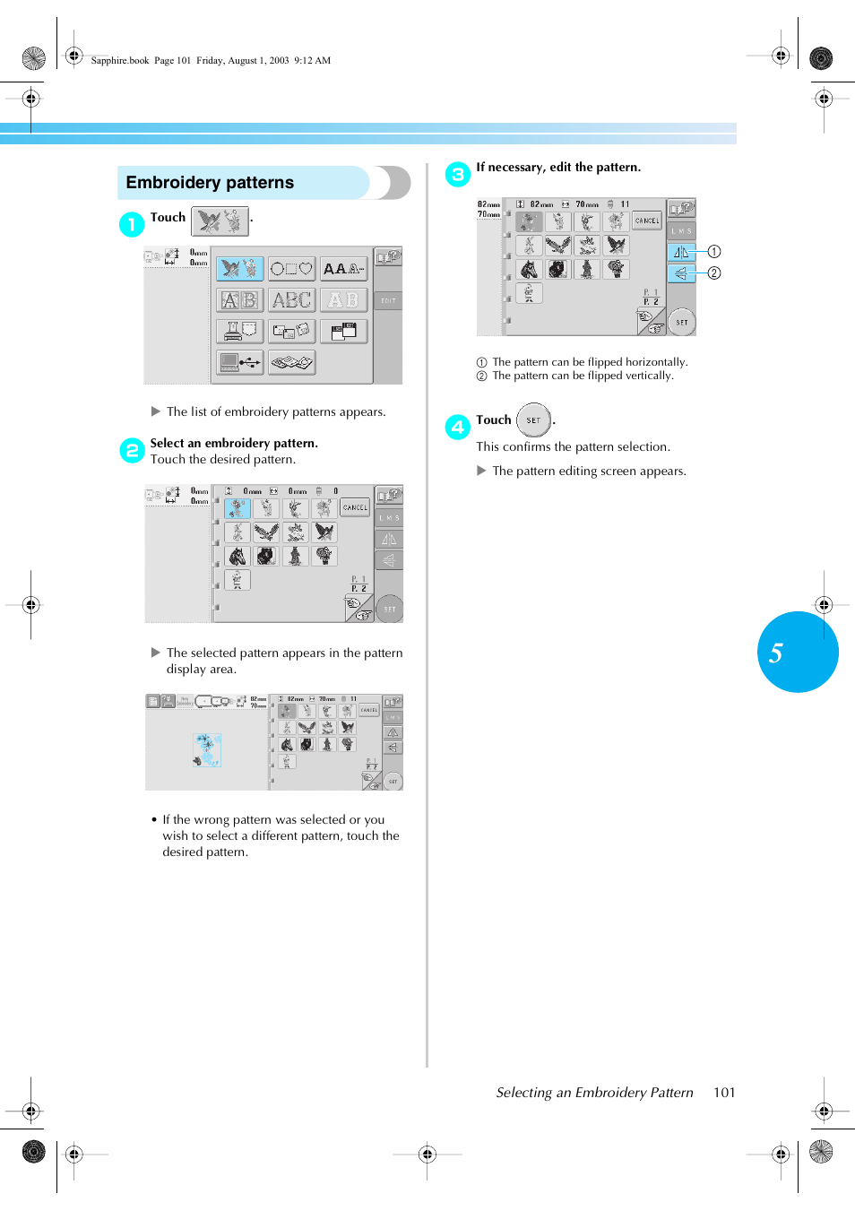 Embroidery patterns | Brother PR-600 User Manual | Page 120 / 228