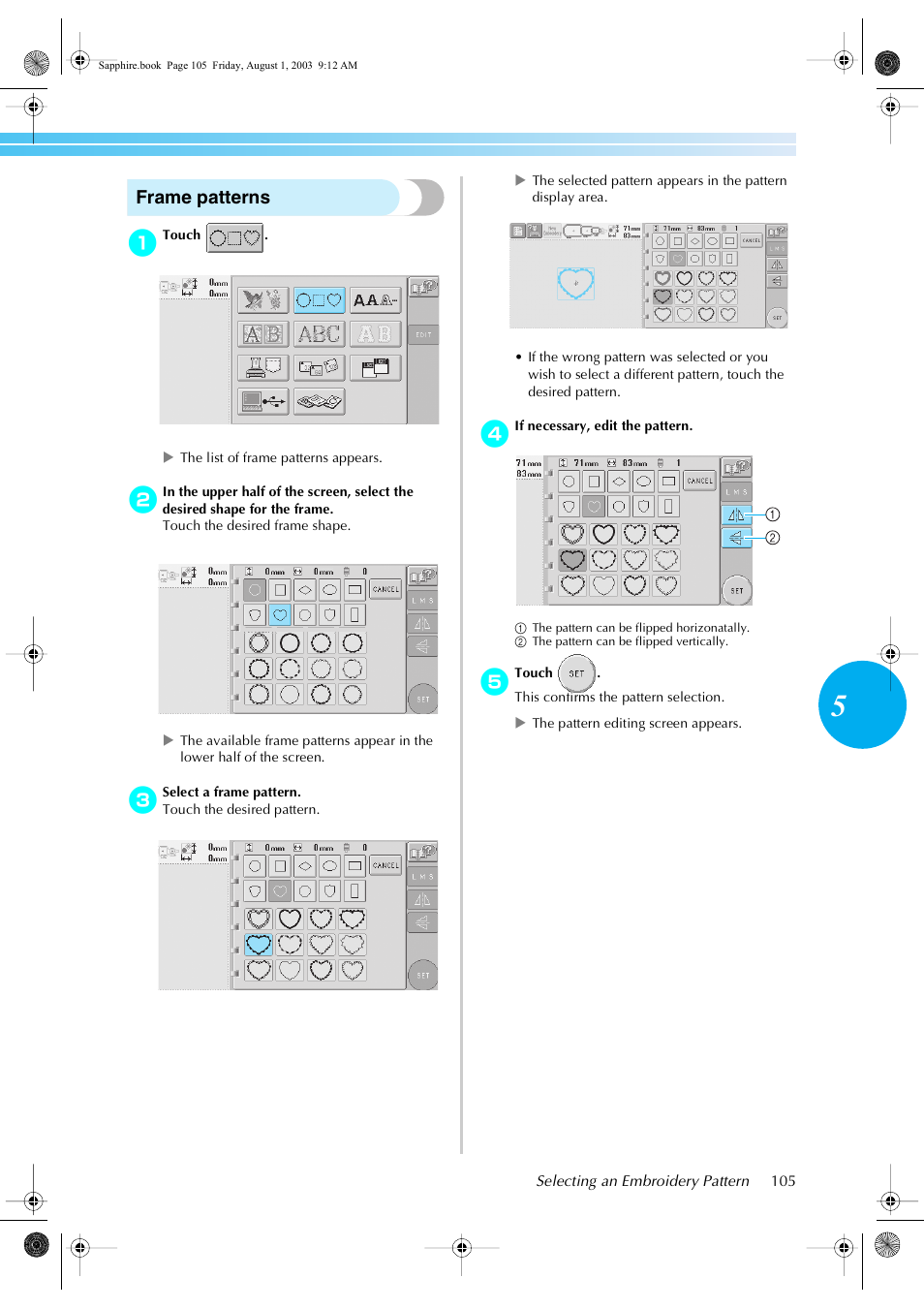 Frame patterns | Brother PR-600 User Manual | Page 124 / 228