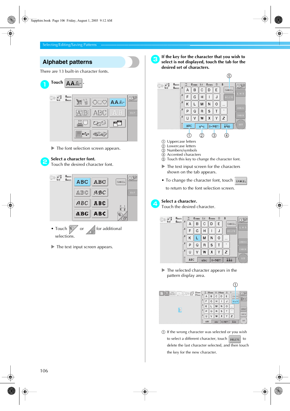 Alphabet patterns | Brother PR-600 User Manual | Page 125 / 228