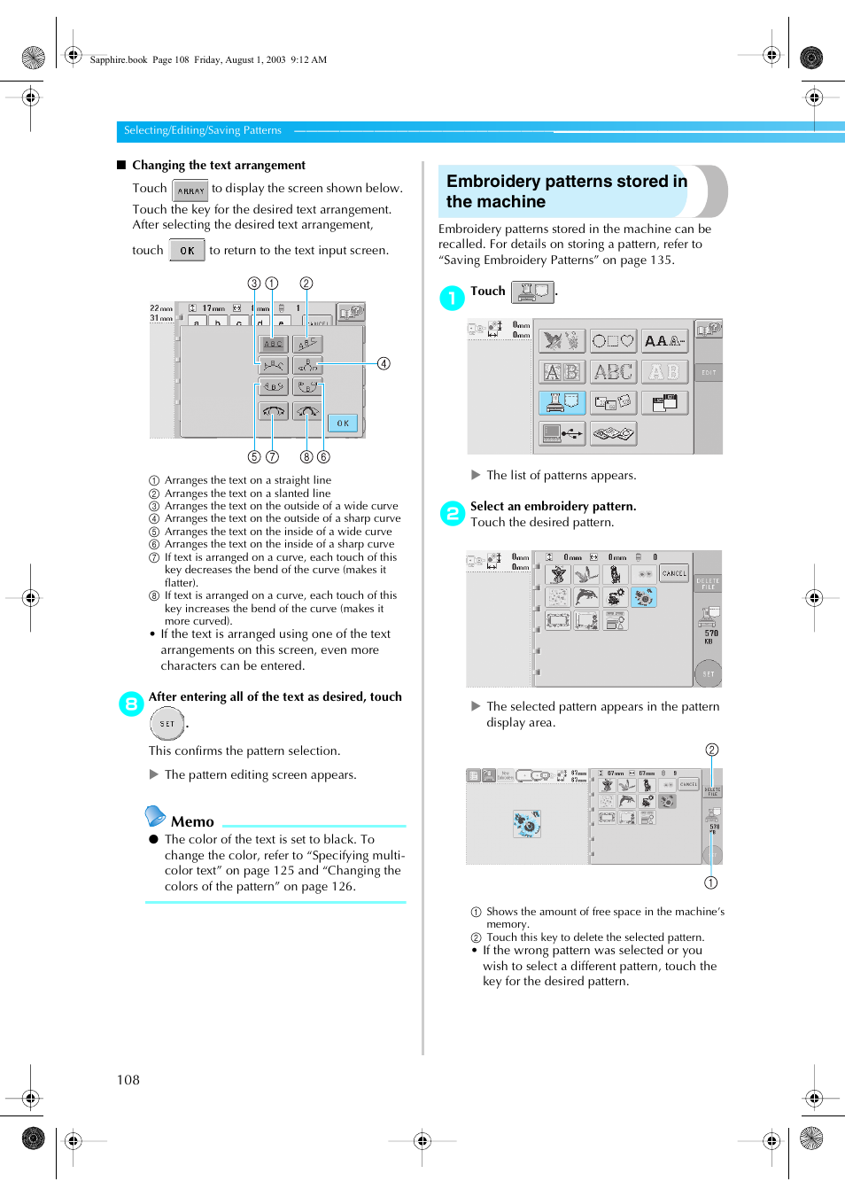 Embroidery patterns stored in the machine | Brother PR-600 User Manual | Page 127 / 228