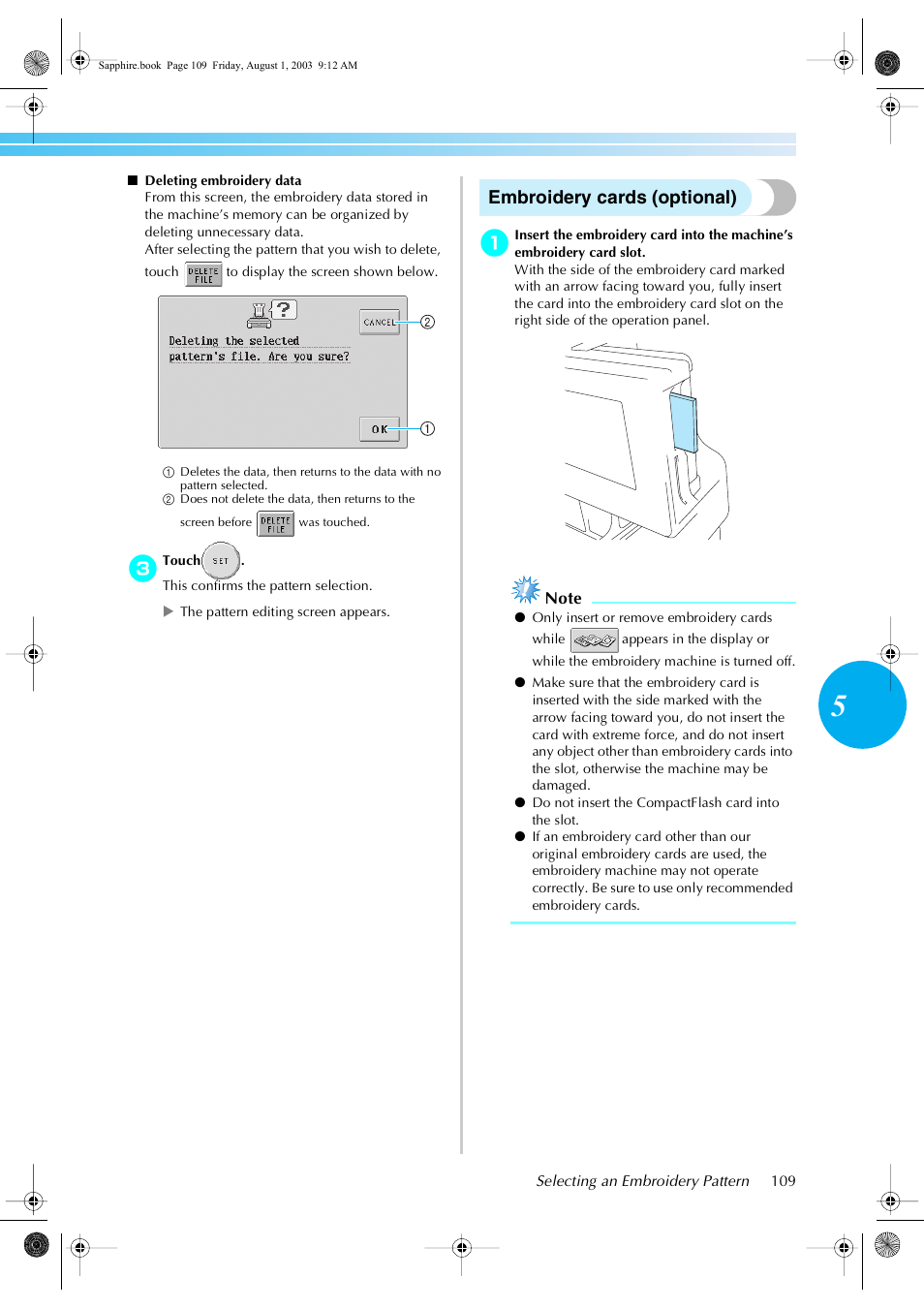 Embroidery cards (optional) | Brother PR-600 User Manual | Page 128 / 228