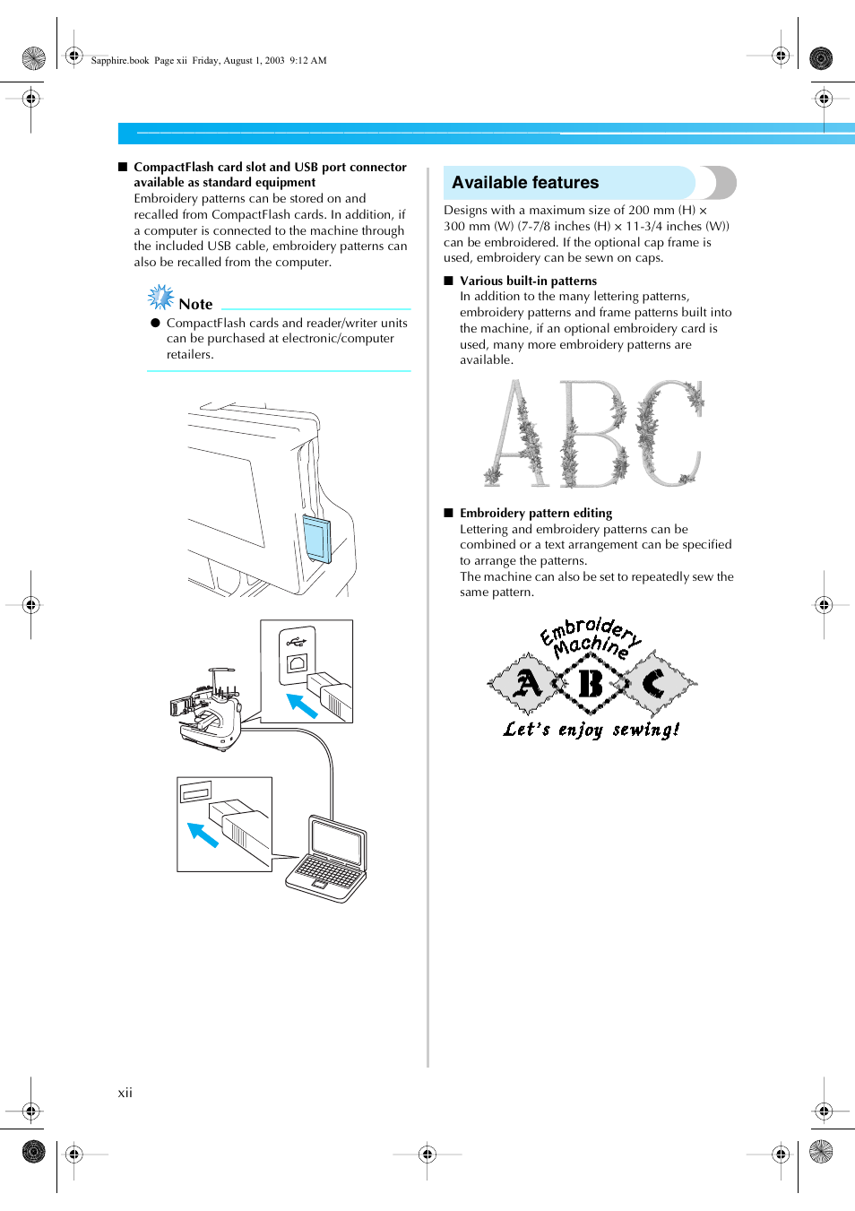 Available features | Brother PR-600 User Manual | Page 13 / 228