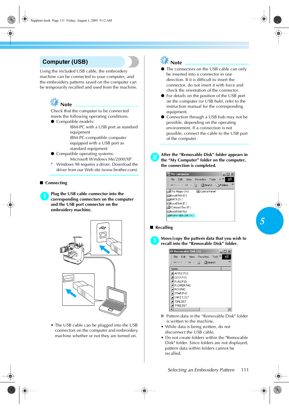 Computer (usb) | Brother PR-600 User Manual | Page 130 / 228