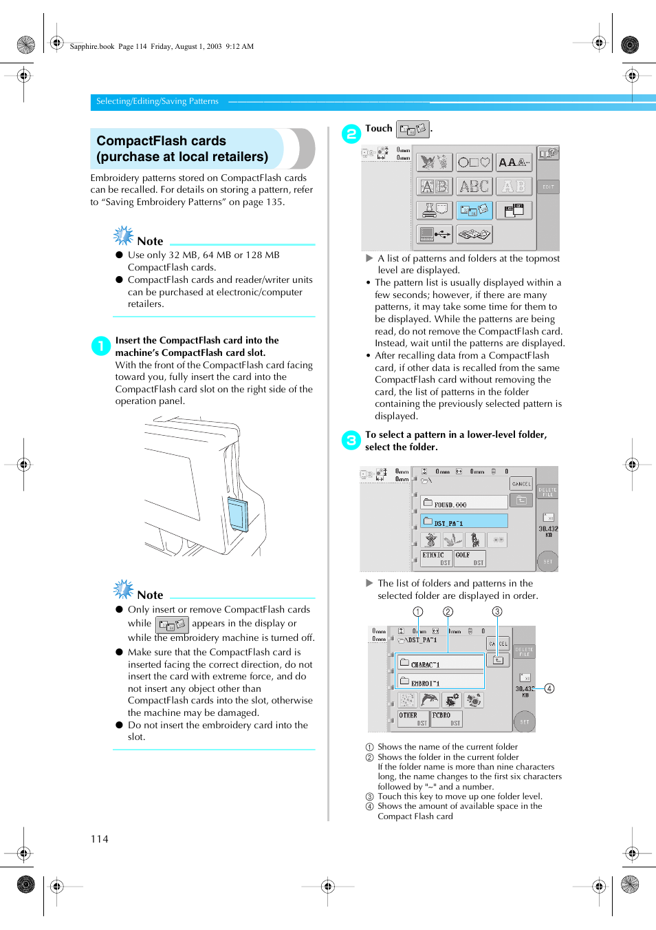 Compactflash cards (purchase at local retailers) | Brother PR-600 User Manual | Page 133 / 228