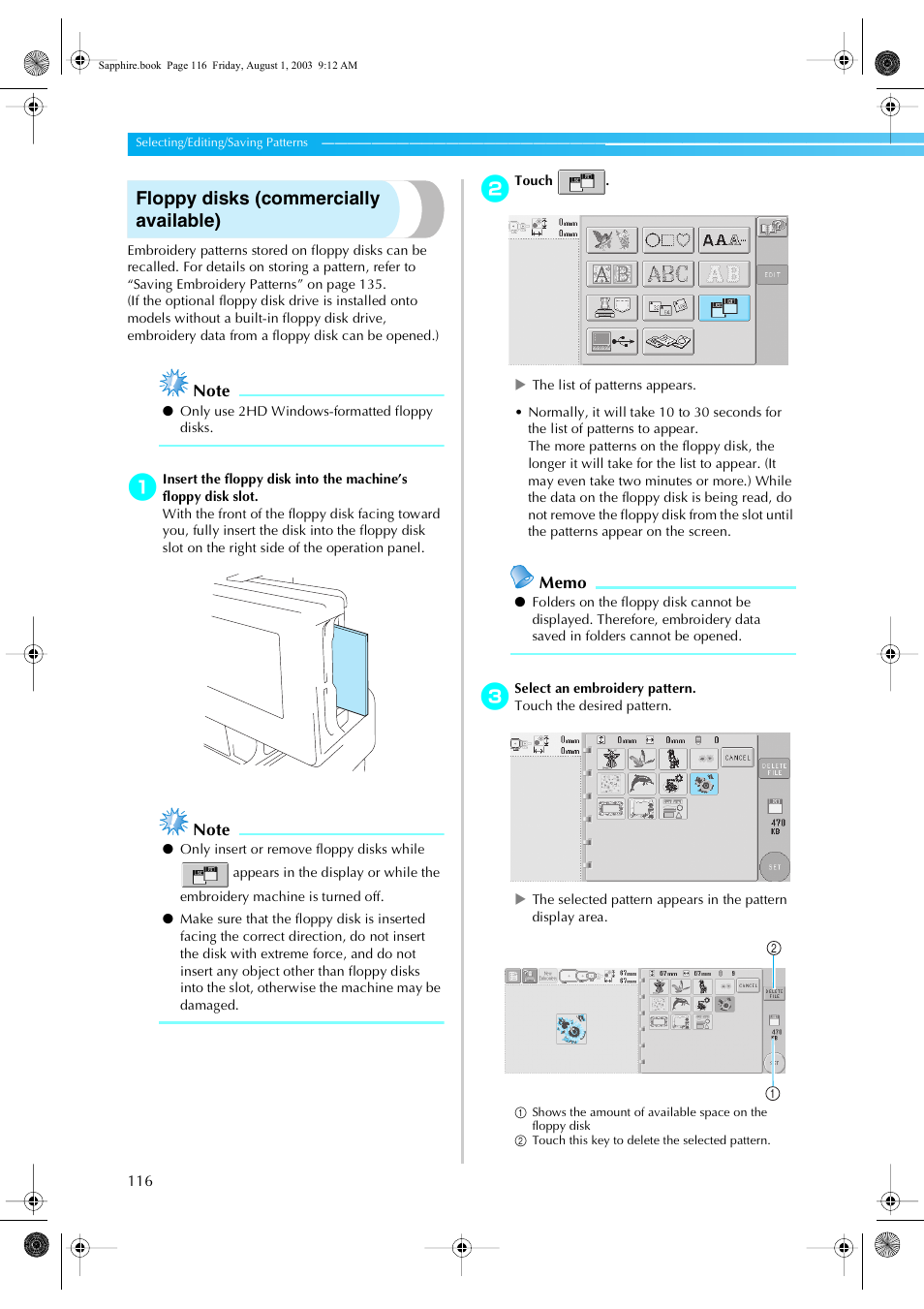 Floppy disks (commercially available) | Brother PR-600 User Manual | Page 135 / 228