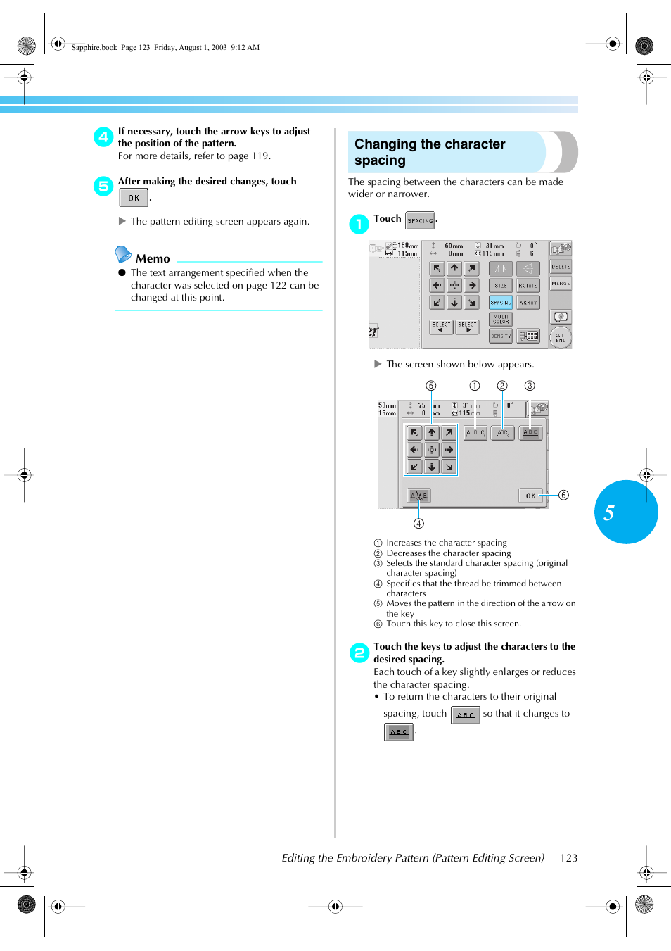 Changing the character spacing | Brother PR-600 User Manual | Page 142 / 228