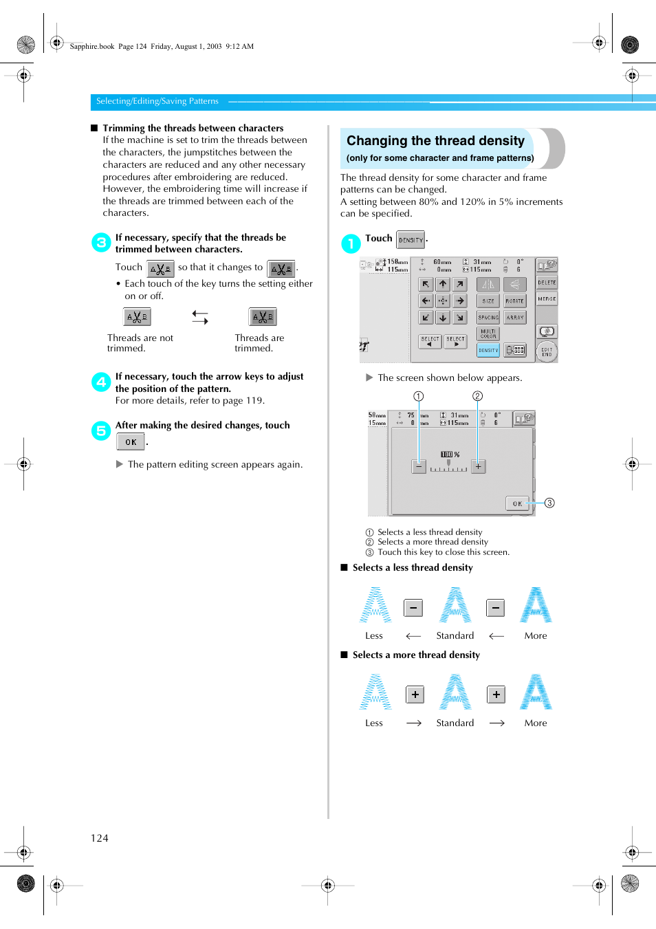 Changing the thread density | Brother PR-600 User Manual | Page 143 / 228