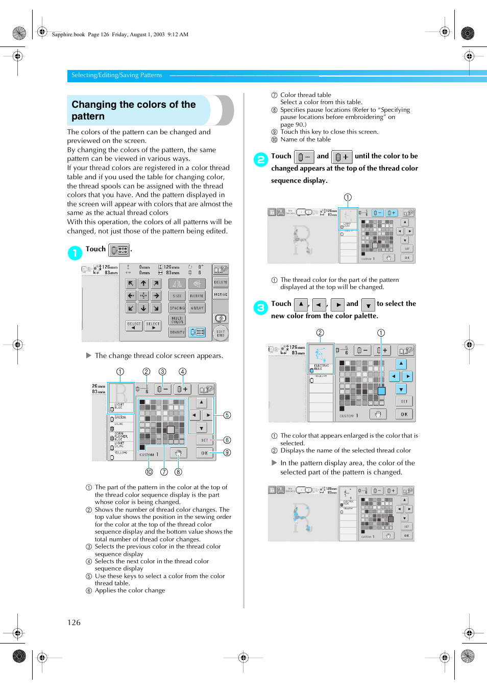 Changing the colors of the pattern | Brother PR-600 User Manual | Page 145 / 228