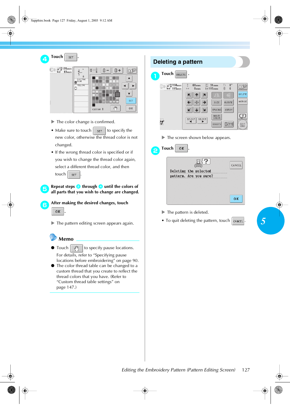 Deleting a pattern | Brother PR-600 User Manual | Page 146 / 228