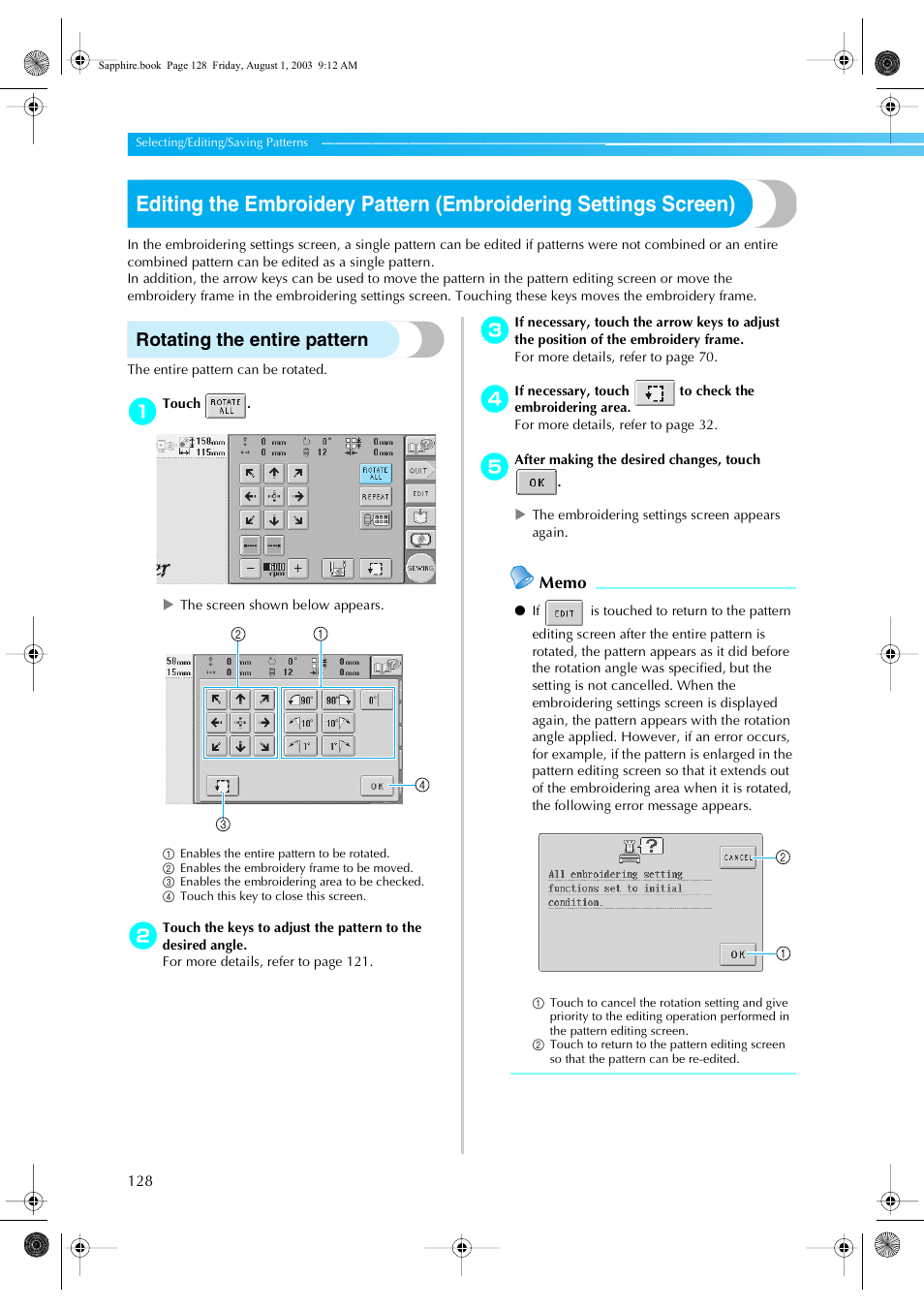 Rotating the entire pattern | Brother PR-600 User Manual | Page 147 / 228