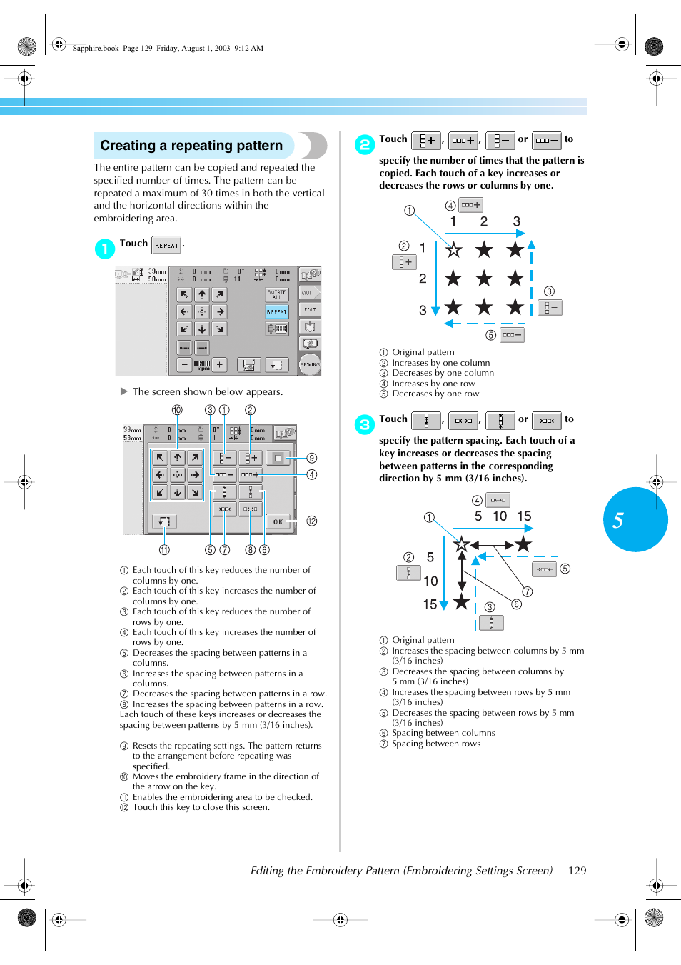 Creating a repeating pattern | Brother PR-600 User Manual | Page 148 / 228