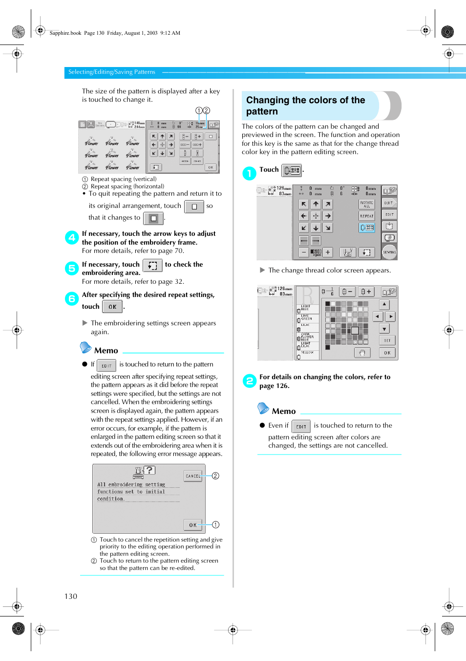 Changing the colors of the pattern | Brother PR-600 User Manual | Page 149 / 228