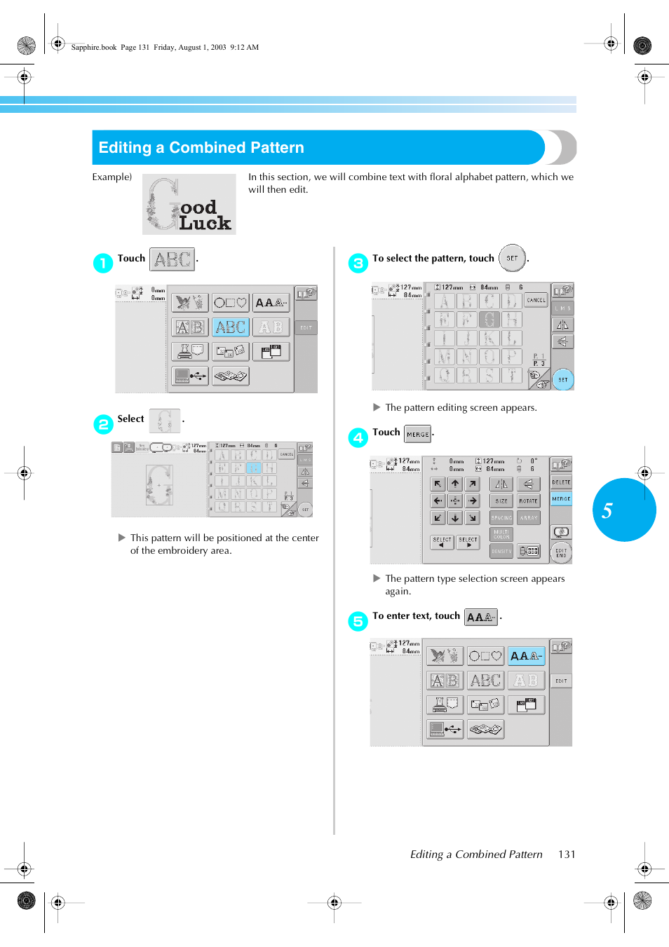 Editing a combined pattern | Brother PR-600 User Manual | Page 150 / 228