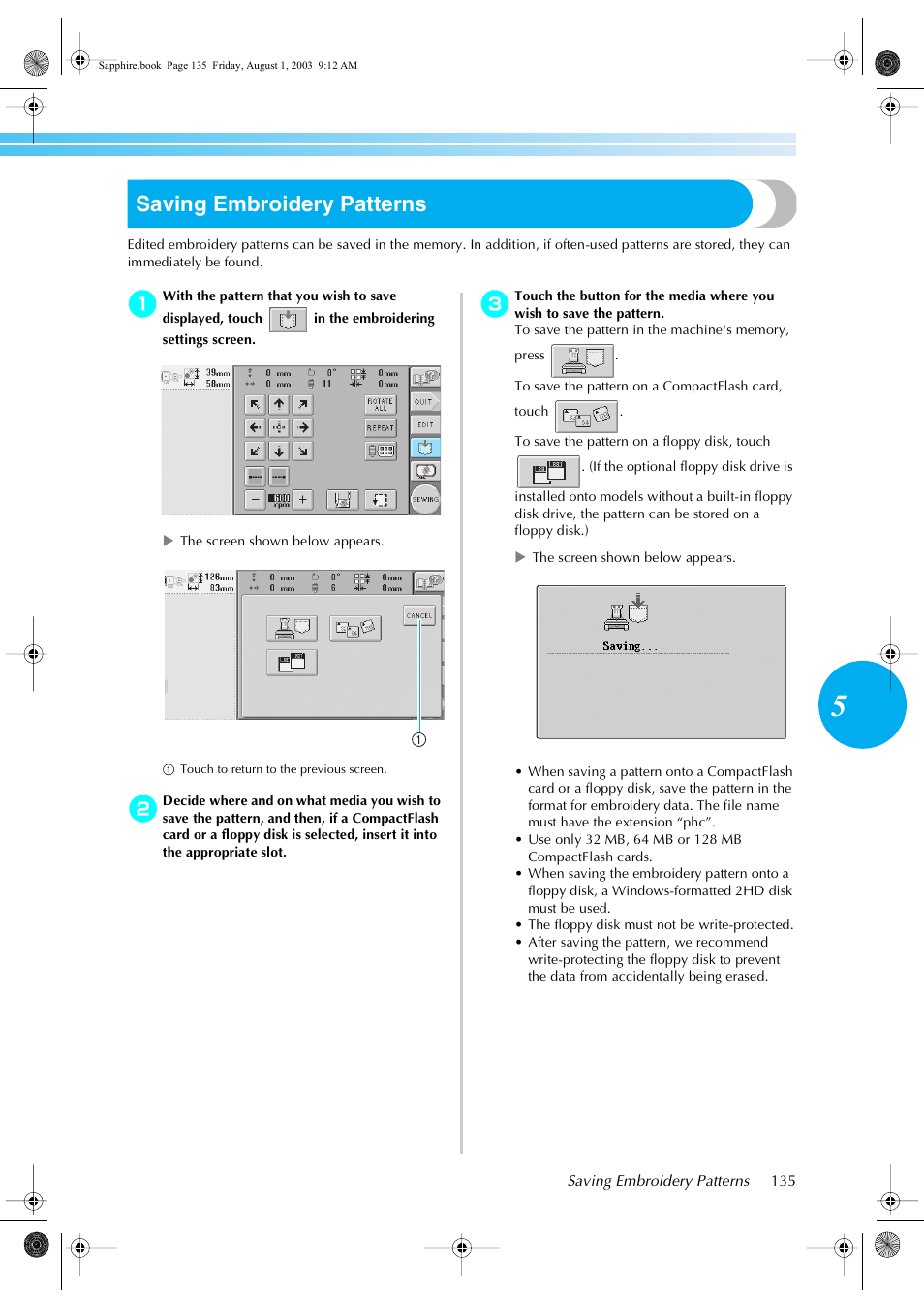 Saving embroidery patterns | Brother PR-600 User Manual | Page 154 / 228