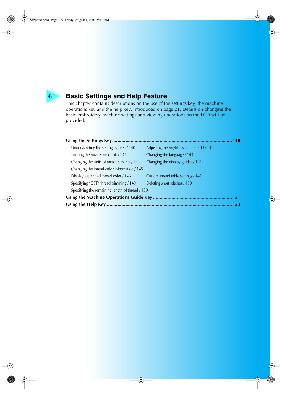 6basic settings and help feature | Brother PR-600 User Manual | Page 158 / 228