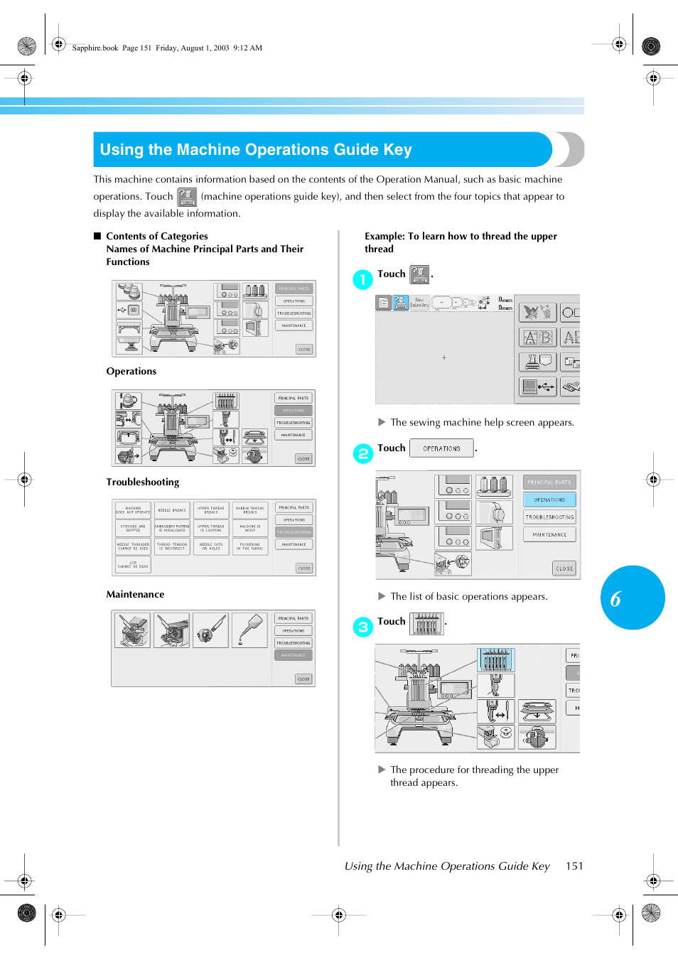 Using the machine operations guide key | Brother PR-600 User Manual | Page 170 / 228