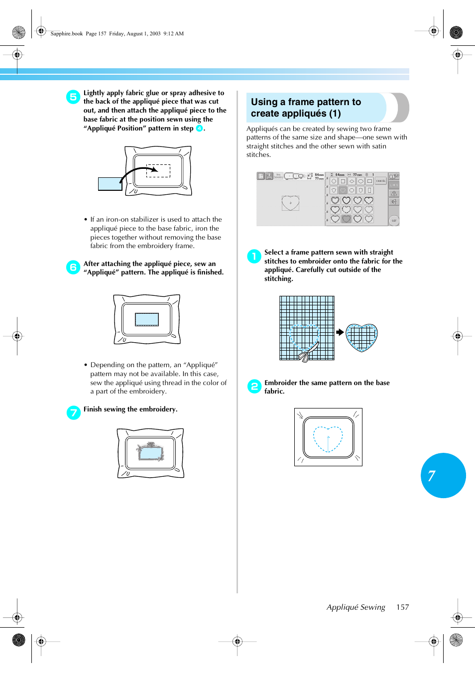 Using a frame pattern to create appliqués (1) | Brother PR-600 User Manual | Page 176 / 228