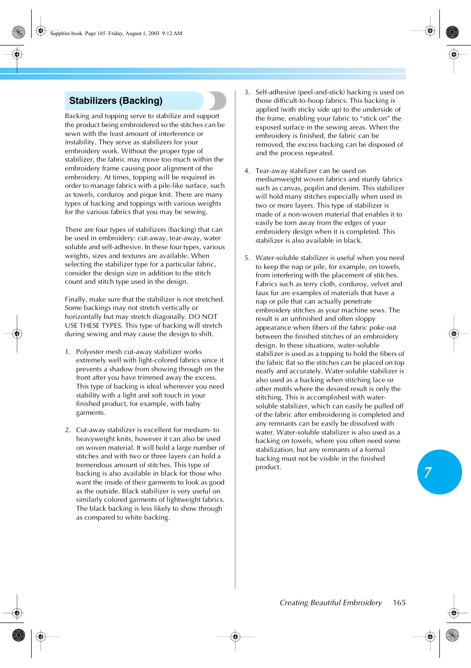 Stabilizers (backing) | Brother PR-600 User Manual | Page 184 / 228