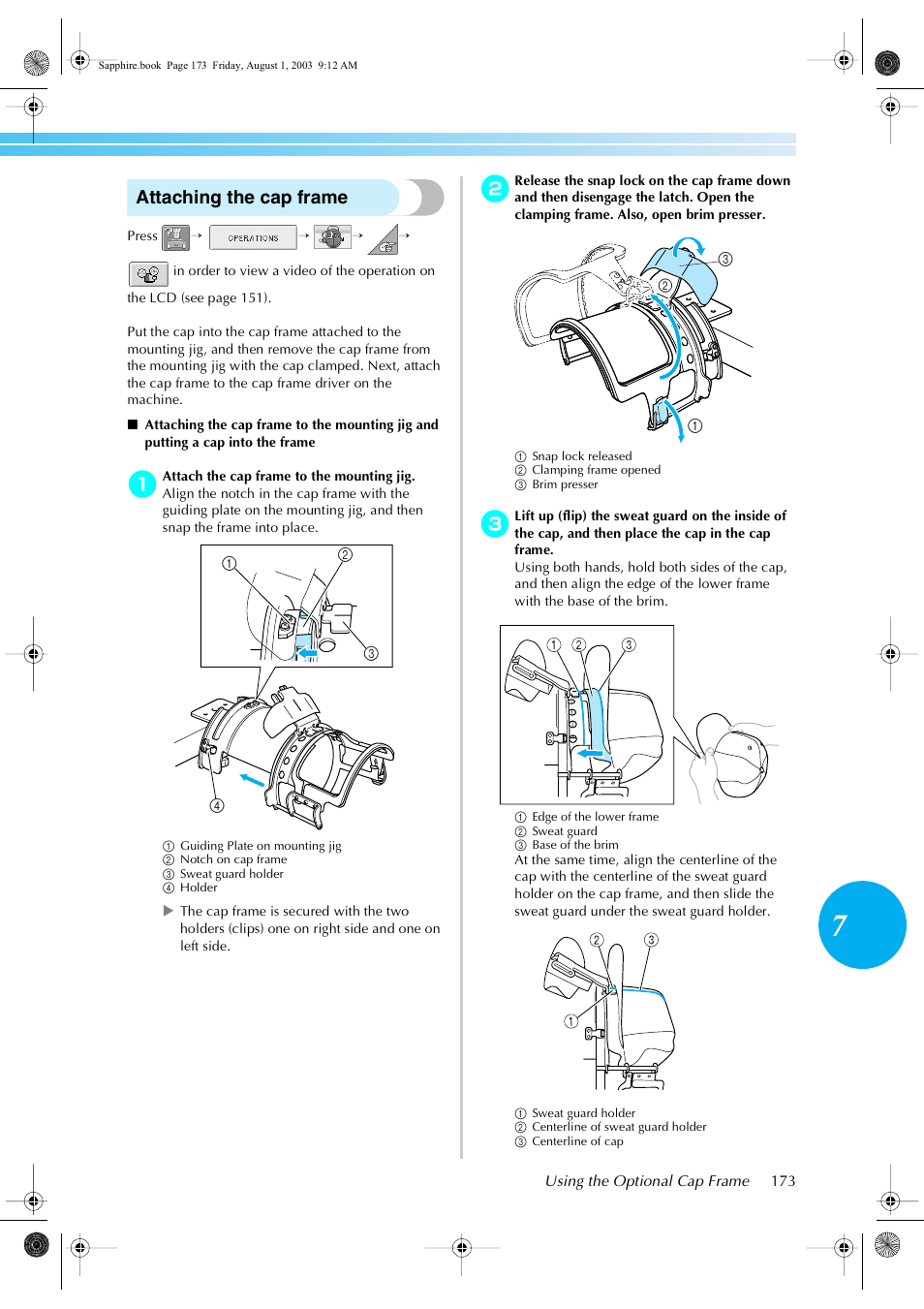 Attaching the cap frame | Brother PR-600 User Manual | Page 192 / 228