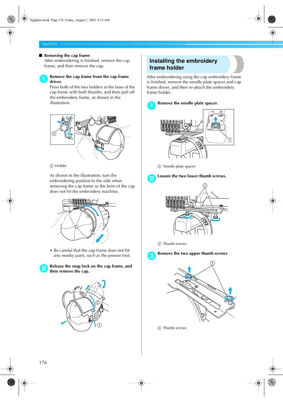 Installing the embroidery frame holder | Brother PR-600 User Manual | Page 195 / 228