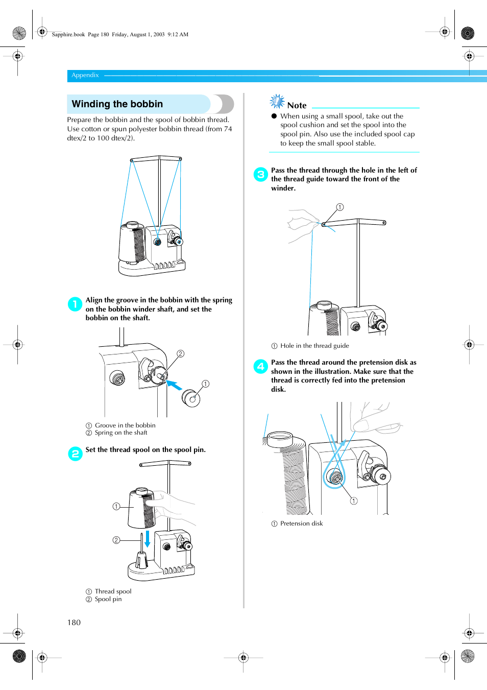 Winding the bobbin | Brother PR-600 User Manual | Page 199 / 228