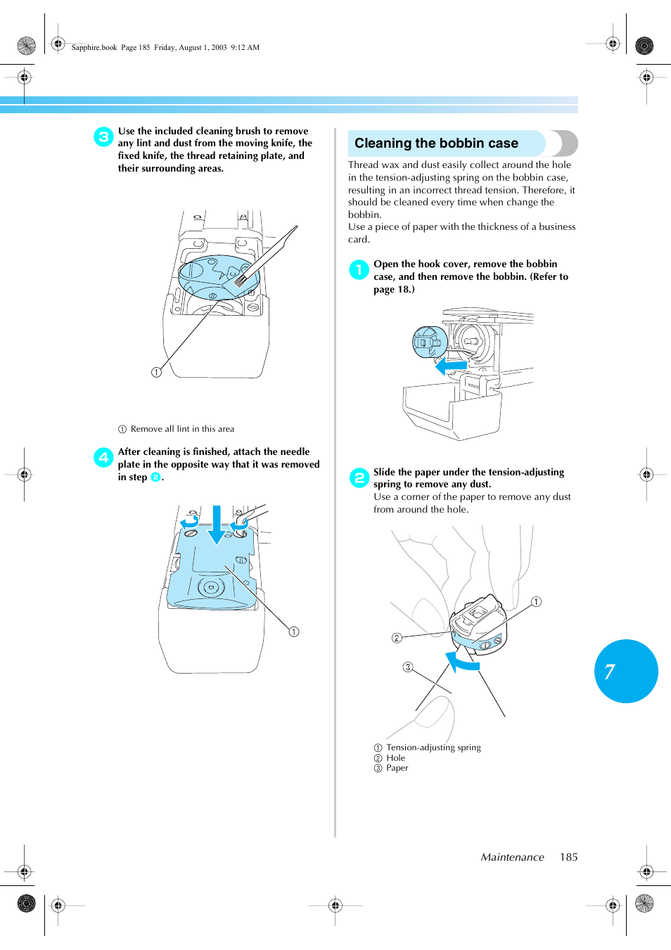 Cleaning the bobbin case | Brother PR-600 User Manual | Page 204 / 228