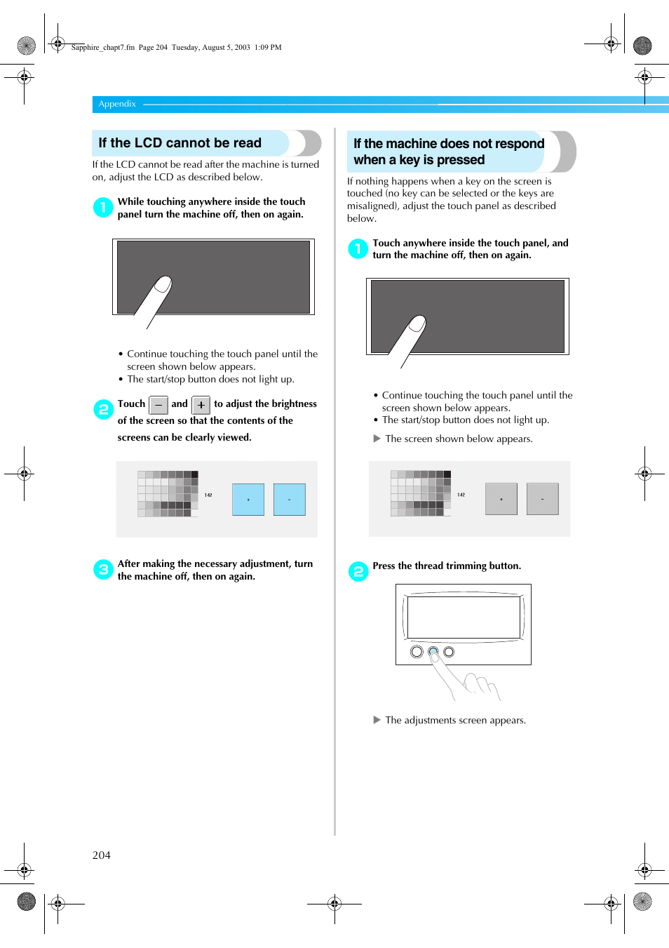 If the lcd cannot be read | Brother PR-600 User Manual | Page 223 / 228