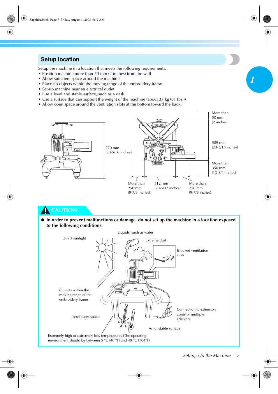 Setup location, Caution | Brother PR-600 User Manual | Page 26 / 228