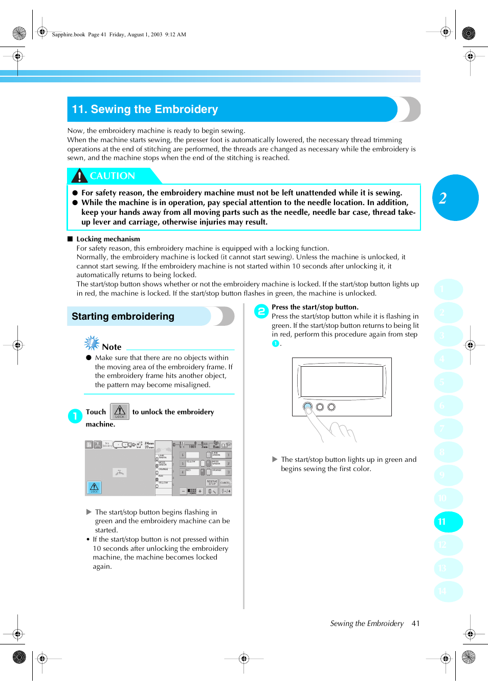 Sewing the embroidery | Brother PR-600 User Manual | Page 60 / 228